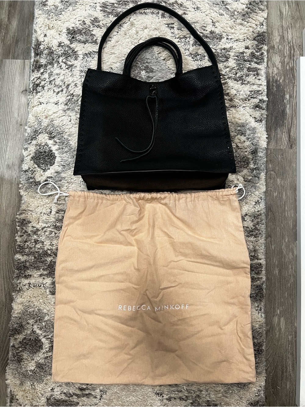 Rebecca Minkoff Black Pebbled Leather Tote with Stud Trim - Picture 3 of 10